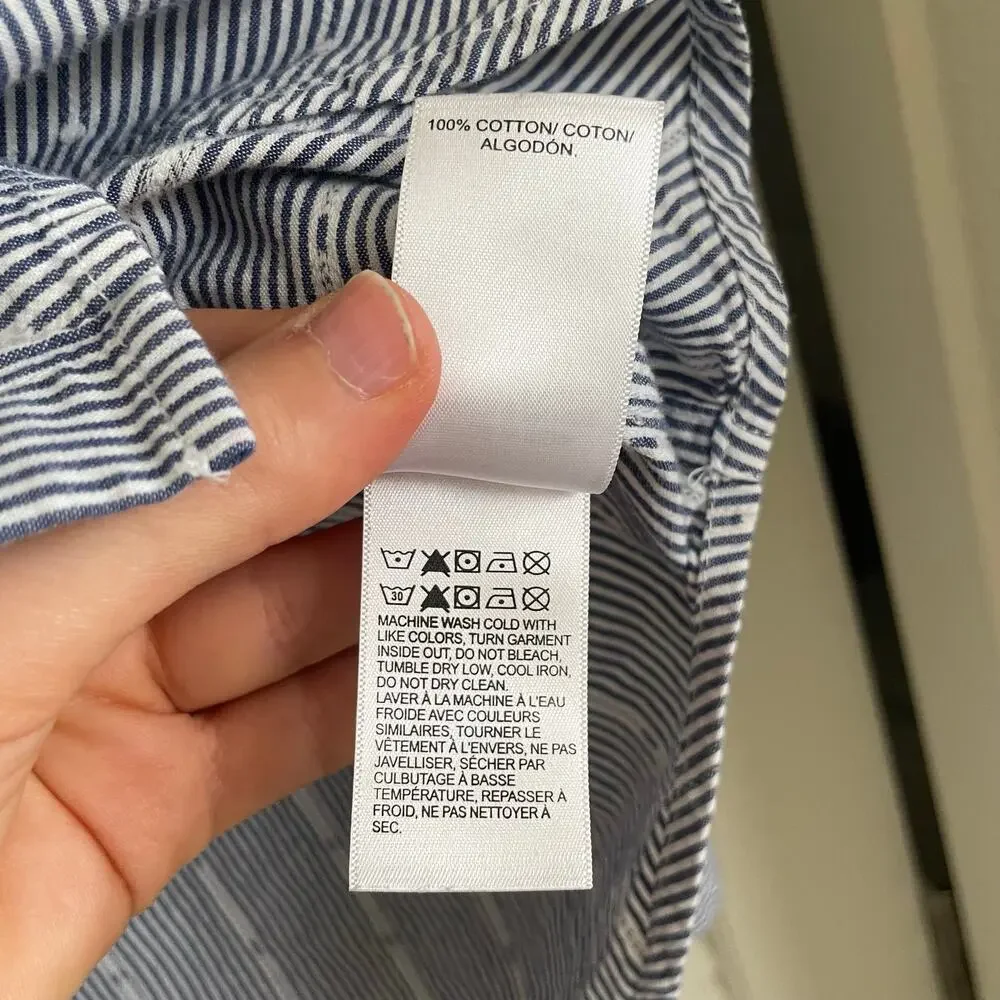 Lucky Brand Blue Striped Cotton Long Slv Shirt M Coastal Casual Western Preppy